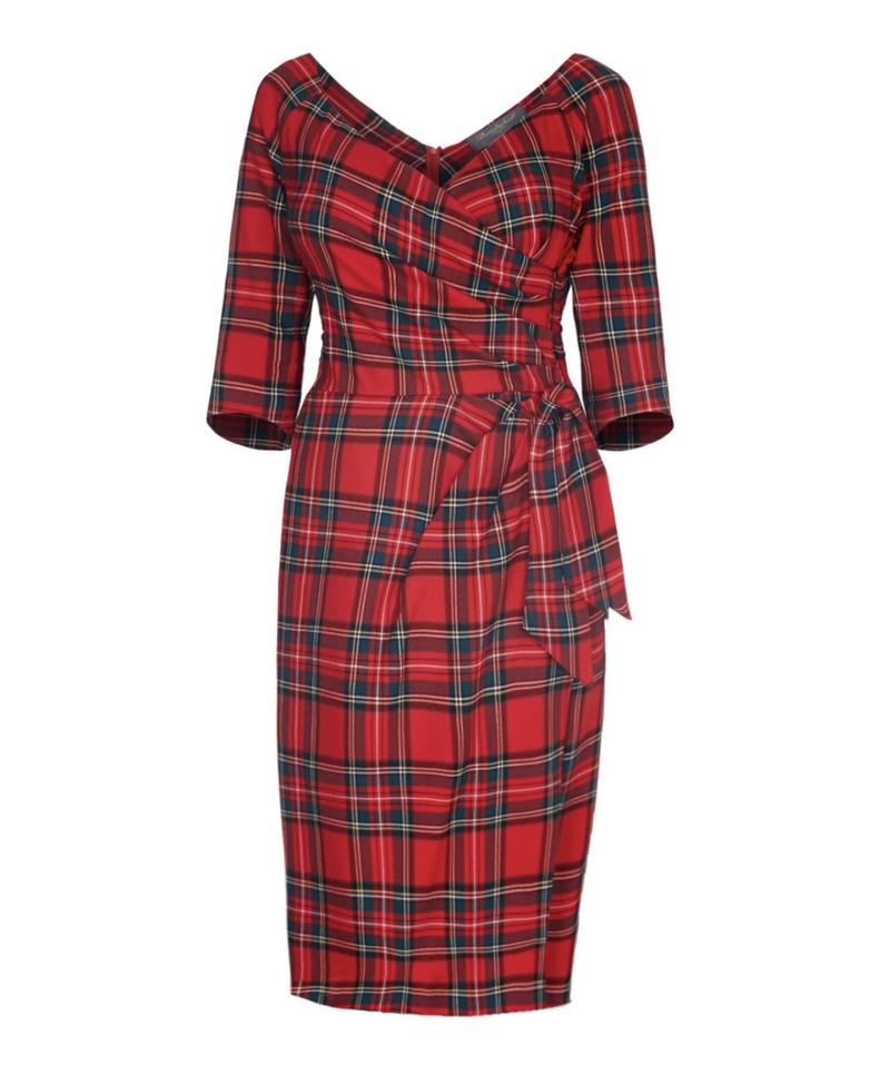 NEW Red Tartan Bombshell 3/4 Sleeve Dress - Tonia Buxton